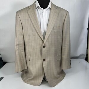 Arnold Brant Blazer Mens 46R Beige Windowpane Silk Wool Sport Coat Made Italy
